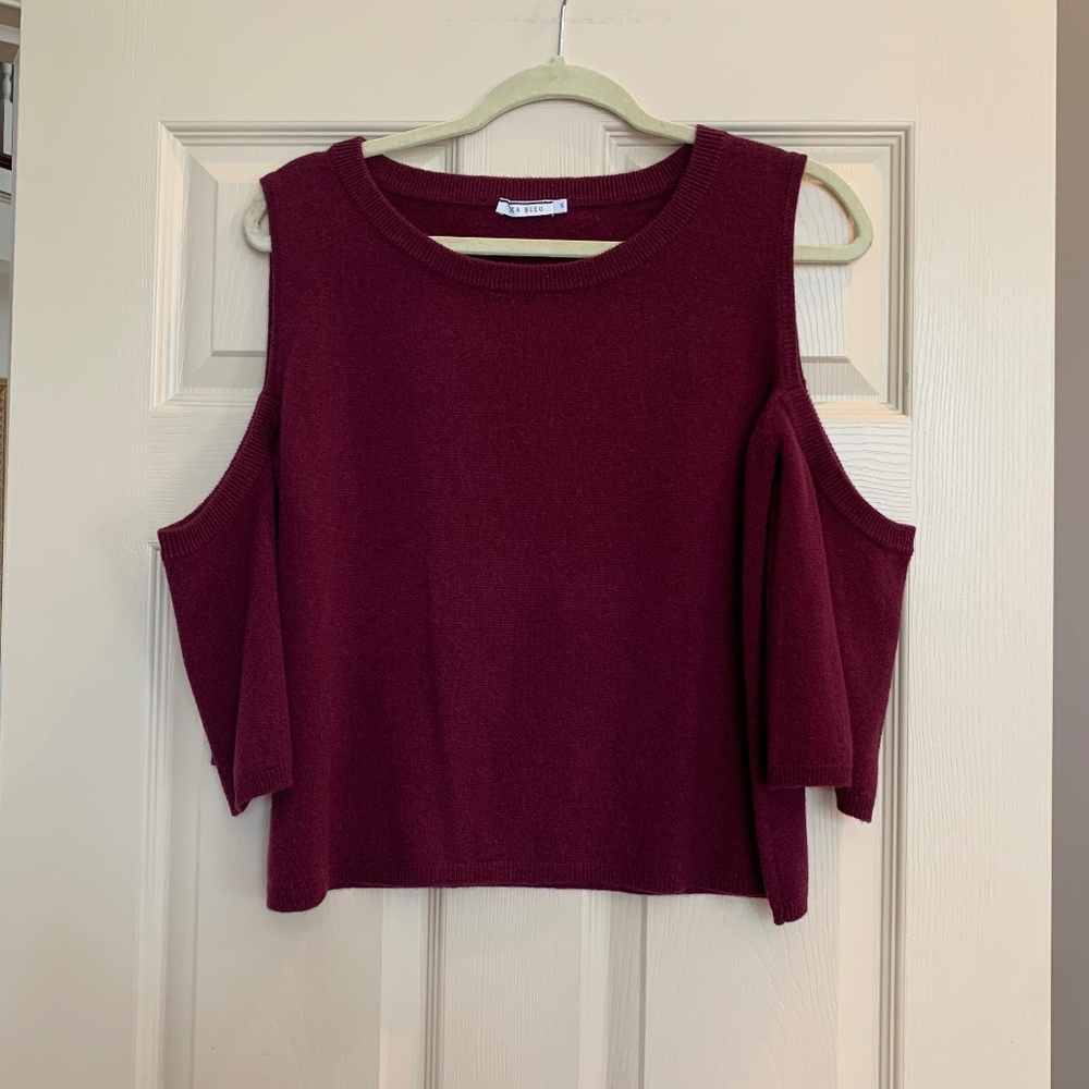 Sea Bleu Burgundy Cold Shoulder Cashmere Sweater sz S